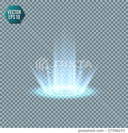 Magic fantasy portal. Futuristic teleport. Light effect. Blue candles rays of a night scene with 57596243