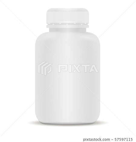 Plastic drug bottle. White 3d Vector illustration. Plastic drug bottle. White 3d Vector illustration. 57597115