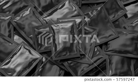 Blank black sachet packet big stack mock up 57597247