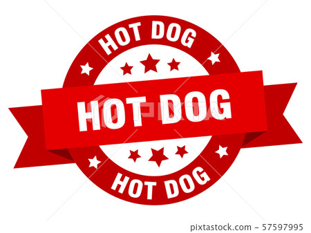 hot dog ribbon. hot dog round red sign. hot dog hot dog ribbon. hot dog round red sign. hot dog 57597995