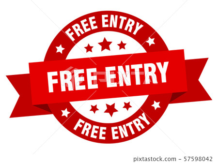 free entry ribbon. free entry round red sign. free - Stock Illustration