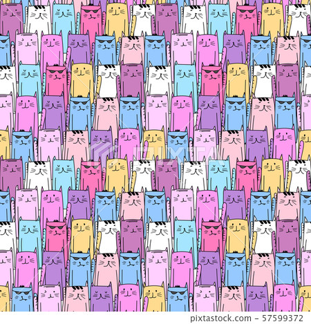 Cute cat seamless pattern background. Vector... - Stock Illustration ...