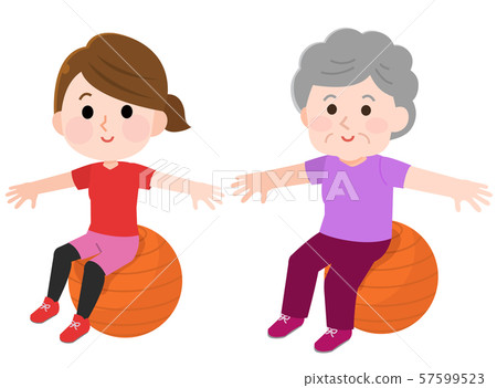 Balance ball sitting woman illustration - Stock Illustration [57599523 ...