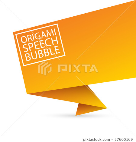 Abstract orange origami speech bubble or banner isolated on white background. Ribbon banner, scroll Abstract orange origami speech bubble or banner isolated on white background. Ribbon banner, scroll 57600169