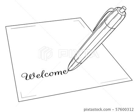 Pen writing on paper word Welcome. Pen writing on paper word Welcome. 57600312