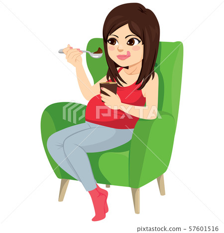 Pregnant woman holding spoon eating chocolate... - Stock Illustration  [57601516] - PIXTA