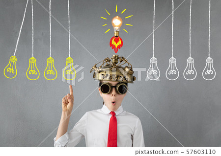 Child with toy virtual reality headset 57603110