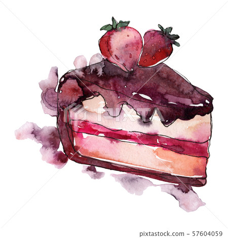 Tasty cake in a watercolor style. Background illustration set. Watercolour drawing fashion aquarelle Tasty cake in a watercolor style. Background illustration set. Watercolour drawing fashion aquarelle 57604059
