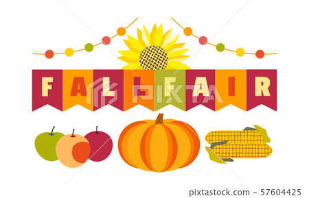 Hand drawn Fall Fair flat color vector headline 57604425