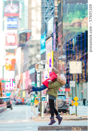 Happy mother and little girl on Manhattan, New York City, New York, USA. Happy mother and little girl on Manhattan, New York City, New York, USA. 57605109