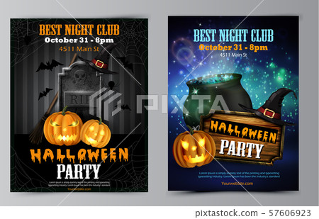 Halloween party flyer with pumpkins 57606923