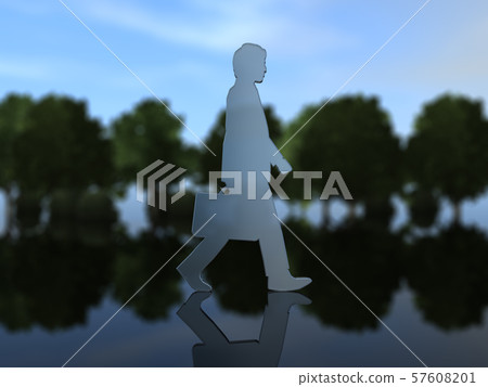 CG 3D例證三維剪影走的辦公室工作者商人運作的頭等 57608201
