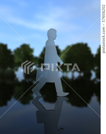 CG 3D例證三維剪影走的辦公室工作者商人運作的頭等 57608202