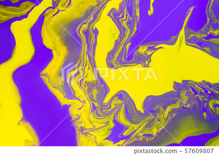Acrylic Fluid Art. Glowing purple waves and yellow 57609807