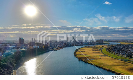 俯瞰江戶川Yagiri的鳥瞰圖 57610158