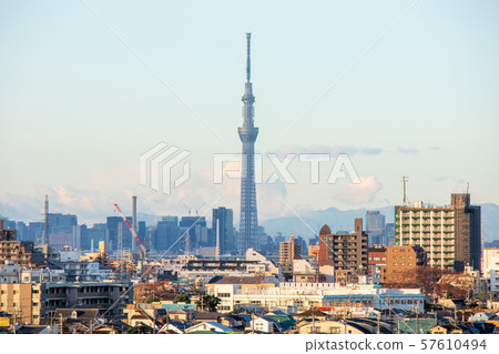 Cityscape Tokyo Sky Tree overlooking the city center from Satomi Park, Ichikawa City, Chiba Prefecture Cityscape Tokyo Sky Tree overlooking the city center from Satomi Park, Ichikawa City, Chiba Prefecture 57610494