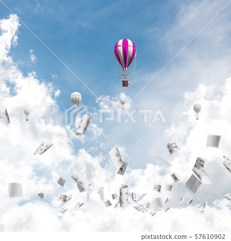 Flying hot air balloons in the air. Flying hot air balloons in the air. 57610902