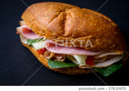 Delicious classic blt sandwiches with ham, cheese, 57610970