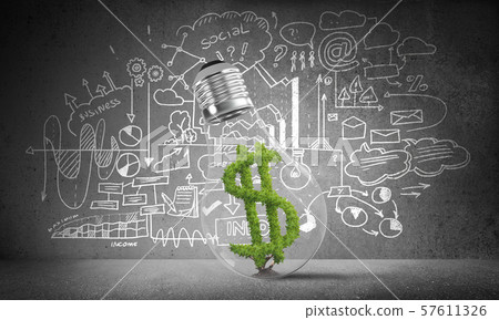 Dollar sign placed inside lightbulb. 57611326