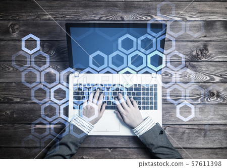 Business workplace with laptop and media connection concept Business workplace with laptop and media connection concept 57611398