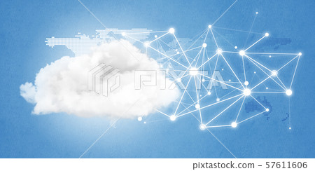 Lines and dots as networking idea drawn on blue background Lines and dots as networking idea drawn on blue background 57611606