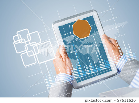 Interface of mobile application with charts and financial data 57611620