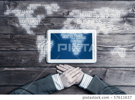 Concept of international business or connection with woman using tablet gadget Concept of international business or connection with woman using tablet gadget 57611637