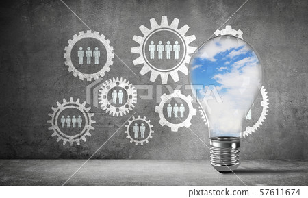 Blue skyscape and clouds inside lightbulb. Blue skyscape and clouds inside lightbulb. 57611674