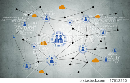 Lines and dots as networking idea drawn on cement background 57612230