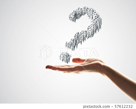 Answer all your questions concept presented by question sign in palm. Mixed media Answer all your questions concept presented by question sign in palm. Mixed media 57612232