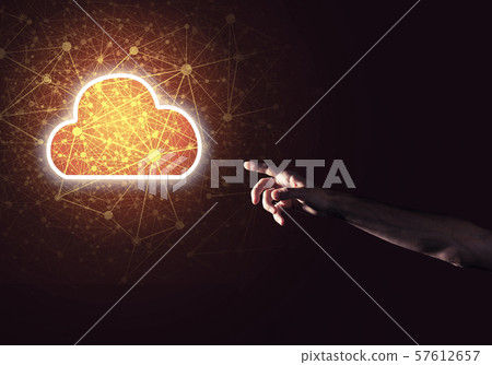 Digital cloud icon as symbol of wireless connection on dark background Digital cloud icon as symbol of wireless connection on dark background 57612657