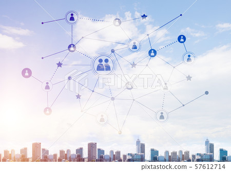 Modern city and social net as concept for global networking 57612714