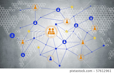 Lines and dots as networking idea drawn on cement background Lines and dots as networking idea drawn on cement background 57612961