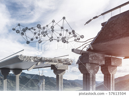 Damaged stone bridge as idea for problem and social connection concept 57613504