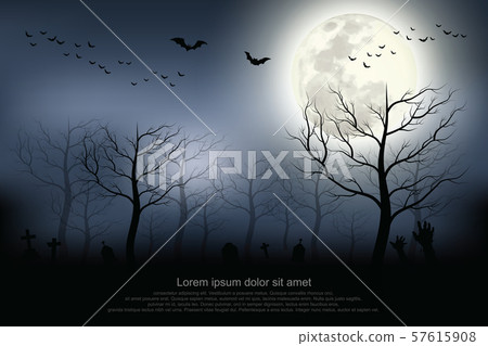 Halloween background. Spooky forest with full moon and grave. Halloween background. Spooky forest with full moon and grave. 57615908
