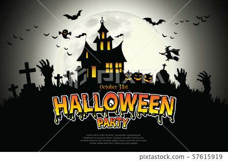 Castle, haunted house and ghost hands, tomb on full moon night. Castle, haunted house and ghost hands, tomb on full moon night. 57615919