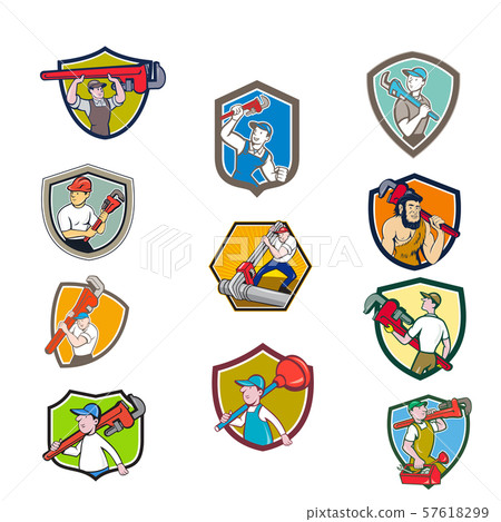 Plumber Mascot Crest Cartoon Set 57618299