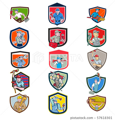 Plumber Mascot Crest Cartoon Set 57618301