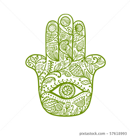 Indian ornate hand Hamsa, symbol.-插圖素材 [57618993] - PIXTA圖庫