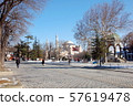 View on Hagia Sofia mosque and German Fountain from Hippodrome of Constantinople in Istanbul, Turkey 57619478