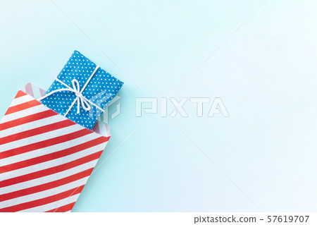 Top view on blue christmas gift box. Top view on blue christmas gift box. 57619707