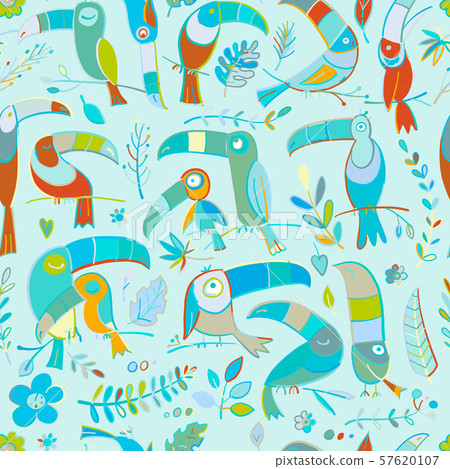 Toucans, paradise tropical bird. Seamless pattern for your design 57620107