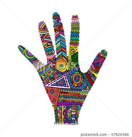 Ornate hand, boho style. Sketch for your design Ornate hand, boho style. Sketch for your design 57620566