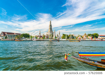 Temple of dawn Wat Arun with boat blue sky sunny Temple of dawn Wat Arun with boat blue sky sunny 57620886