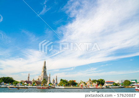 Temple of dawn Wat Arun with boat blue sky sunny Temple of dawn Wat Arun with boat blue sky sunny 57620887