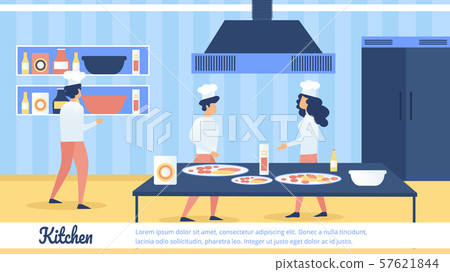 Restaurant or Pizzeria Kitchen Flat Vector Banner 57621844