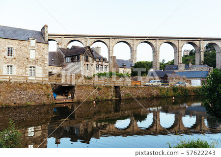 View of the viaduct of Dinan over river Rance and the harbour 57622243