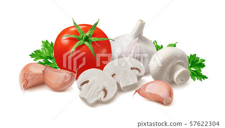 Tomato, garlic, herbs and mushrooms isolated Tomato, garlic, herbs and mushrooms isolated 57622304