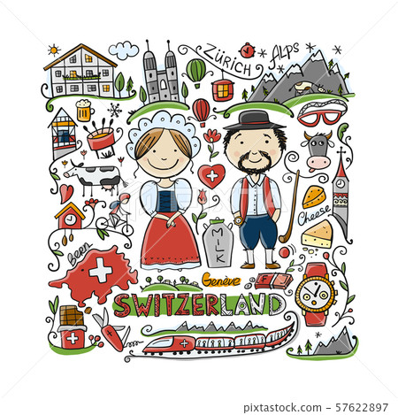 Travel to Switzerland. Greeting card for your design Travel to Switzerland. Greeting card for your design 57622897