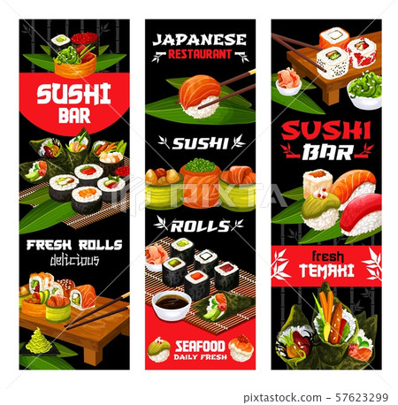 Sushi rolls, Japanese restaurant cuisine menu 57623299